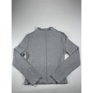 Paper Crane Gray Exposed Seam Mock Neck Top Large Lettuce Trim Long Sleeve Soft